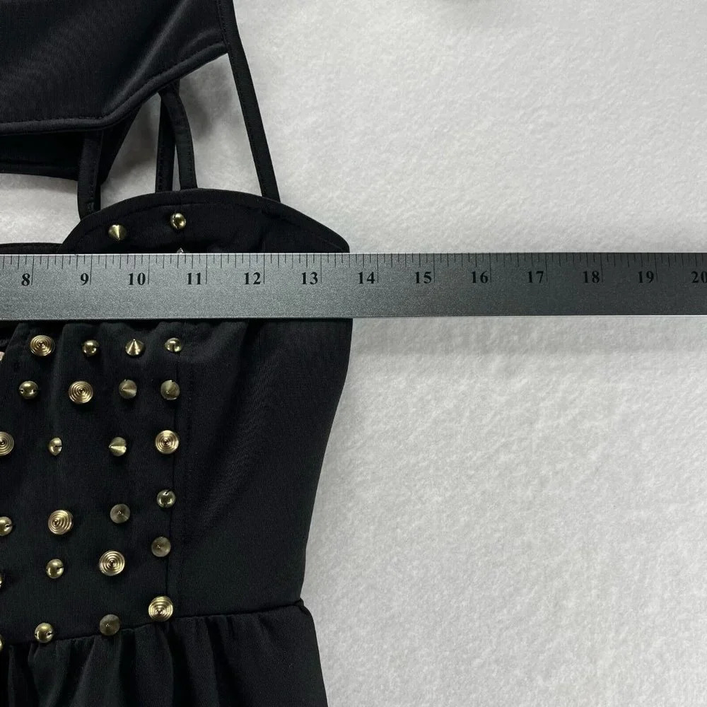 REVERSE Dress Sz Small Size A-Line Skater Mini Cage Strap Studded Stretch Black - Picture 11 of 13